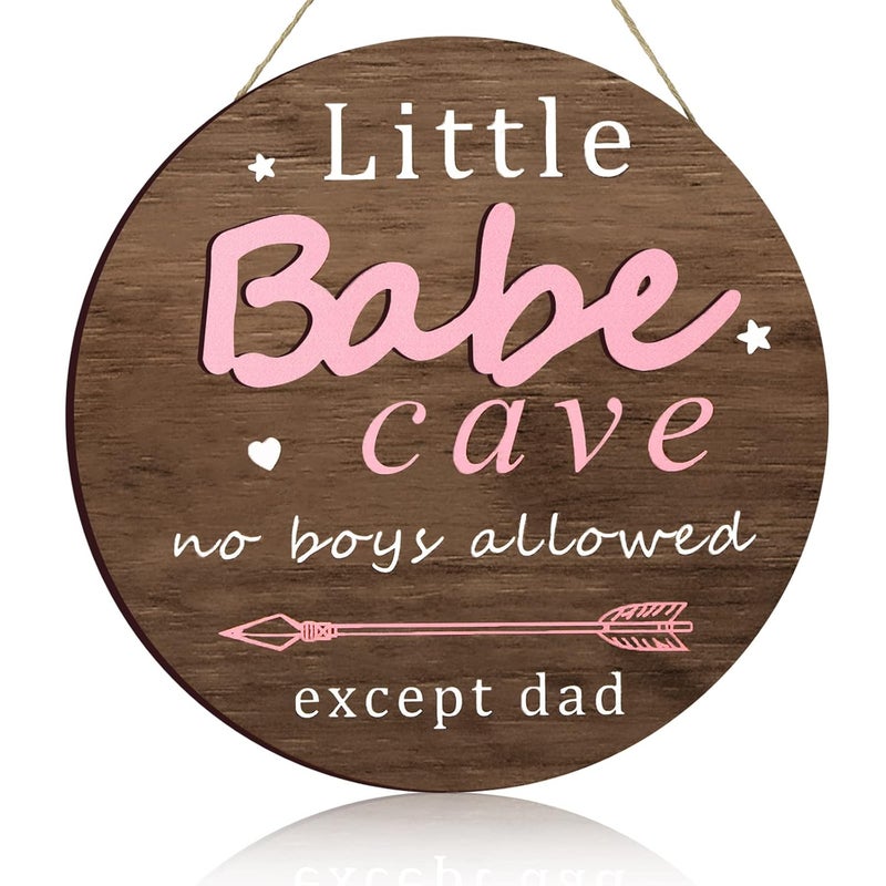 Yookeer Little Babe Cave Door Sign Wood Baby Girl Nursery Decor Little Girl Nursery Room Wall Art for Bedroom Living Room Hanging Rustic Woodland Decor - Image 1